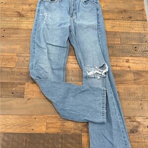 Just Black Denim Light Blue Distressed Women's Straight Leg Jeans